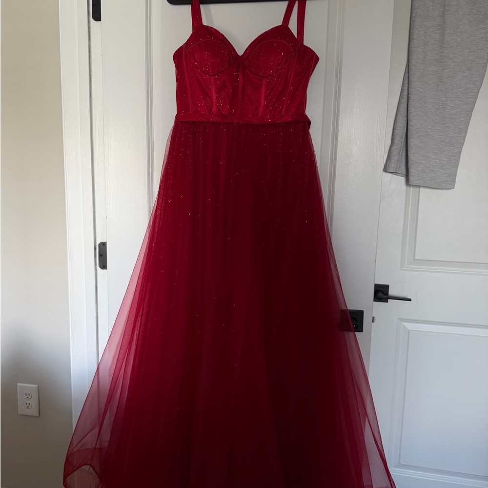 Red Sparkle Tulle Prom Gown